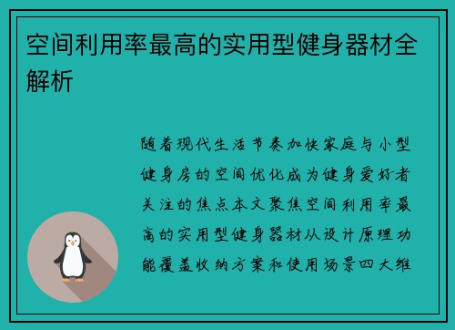 空间利用率最高的实用型健身器材全解析
