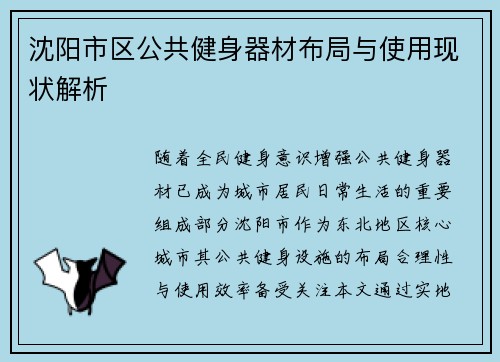 沈阳市区公共健身器材布局与使用现状解析