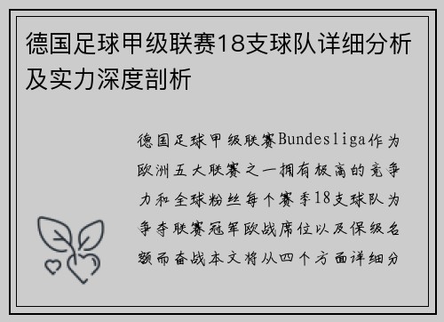 德国足球甲级联赛18支球队详细分析及实力深度剖析