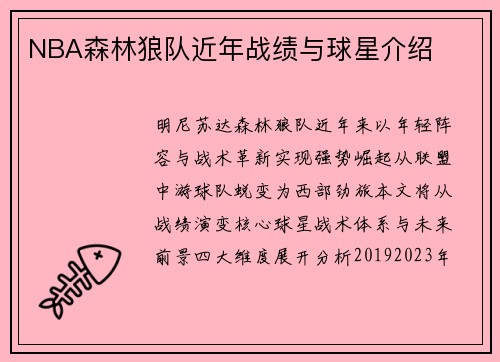 NBA森林狼队近年战绩与球星介绍
